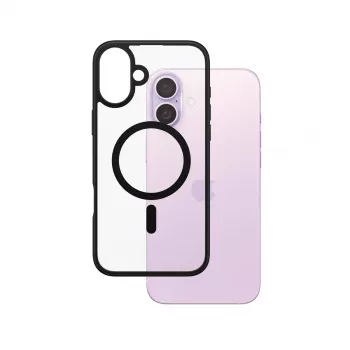 PanzerGlass® HardCase permatomas su juodu MagSafe ir rėmeliu, iPhone 16 Plus