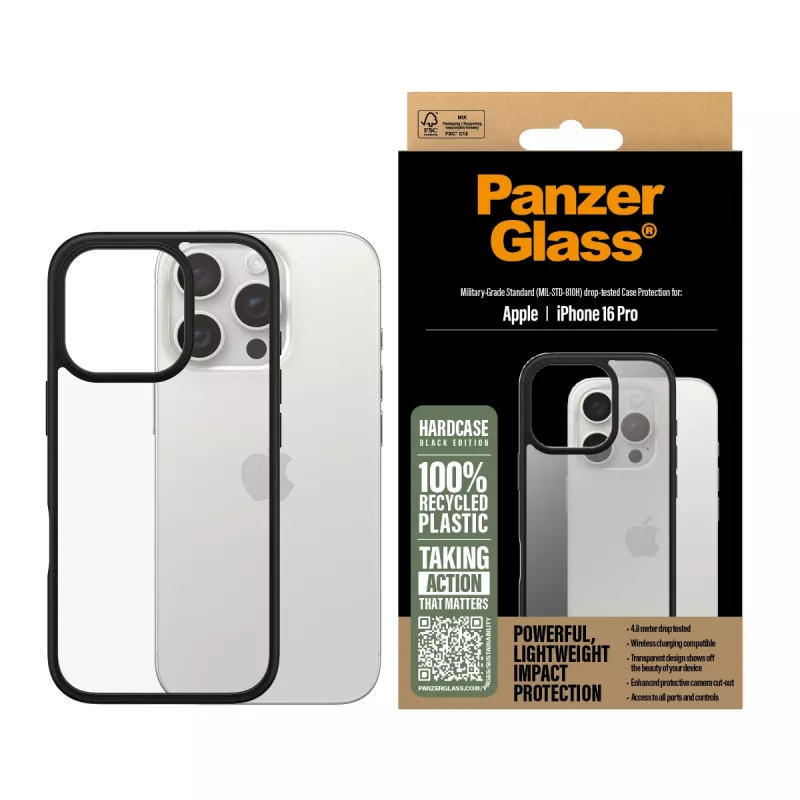 PanzerGlass HardCase dėklas, skirtas iPhone 16 Pro telefonui, juodas (1296)