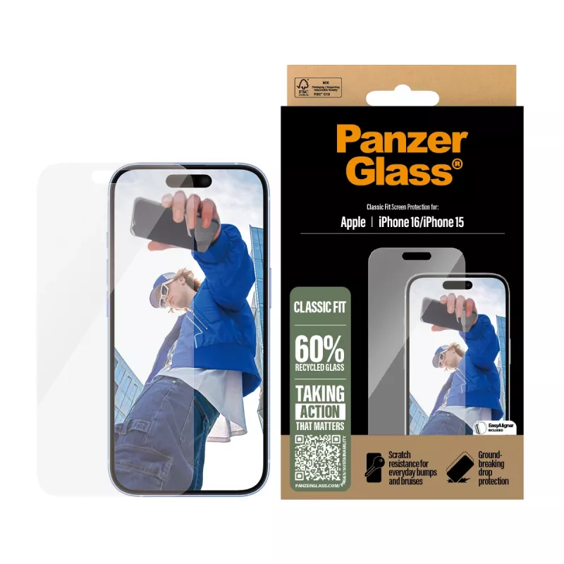 PanzerGlass ® Ekrano apsauga iPhone 16 | 15 | Classic Fit