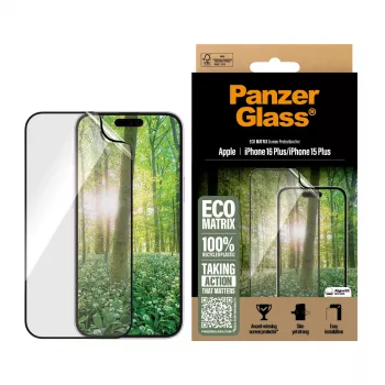 PanzerGlass® ECO MATRIX apsauginis stiklas iPhone 16 Plus | 15 Plus | Ultra-Wide Fit