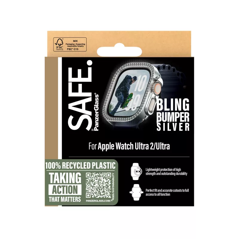 PanzerGlass SAFE95911 SAFE Bling Bumper dėkliukas išmaniajam laikrodžiui Apple Watch Ultra / Ultra 2 / Ultra 3, sidabrinis