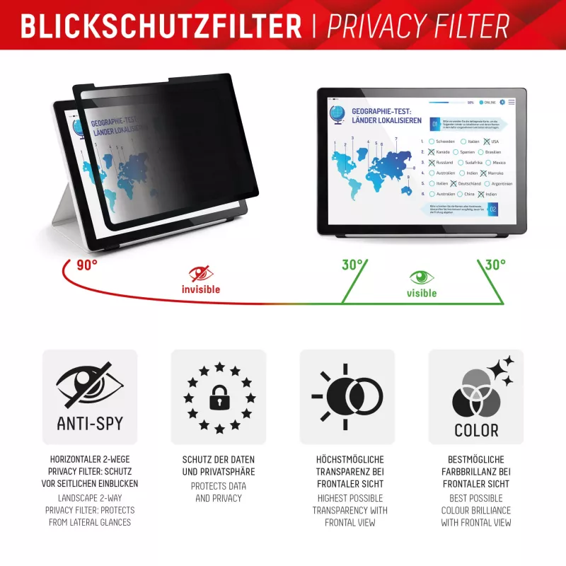 Displex TABLET PRIVACY SAFE nuimamas dvipusis privatumo filtras, skirtas iPad 10,9 colio (10. kartos) / 11 colio (2025) / Air 11 colio (2024/2025)