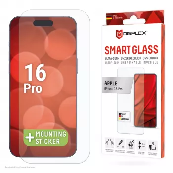 Displex Smart Glass (9H) apsauginis stiklas Apple iPhone 16 Pro, su montavimo lipdukais, nedūžtantis