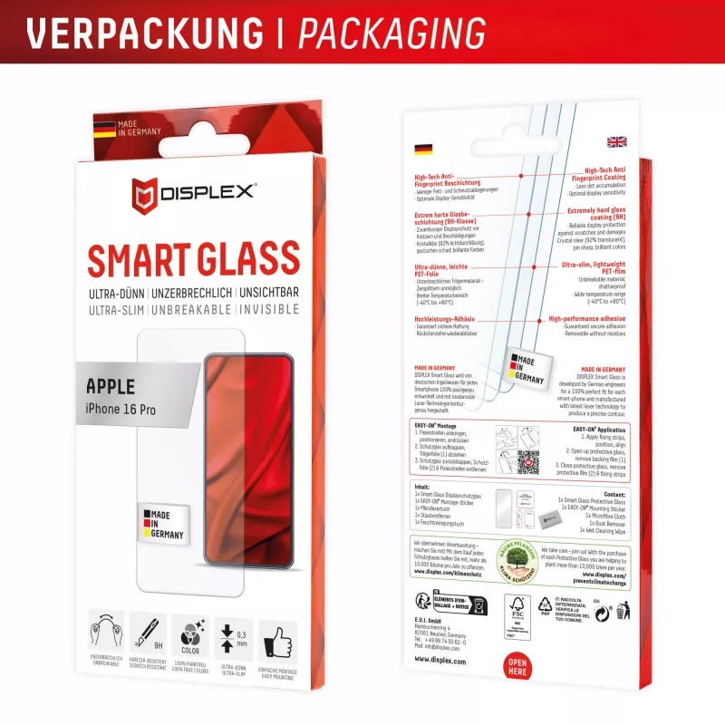 Displex Smart Glass (9H) apsauginis stiklas Apple iPhone 16 Pro, su montavimo lipdukais, nedūžtantis