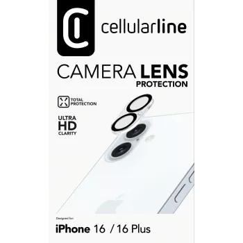 Cellularline kameros lęšio apsauginis stiklas iPhone 16 – skaidrus, atsparus įbrėžimams ir smūgiams