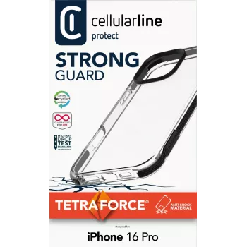Cellularline Strong Guard dėklas iPhone 16 Pro išmaniajam telefonui, permatomas
