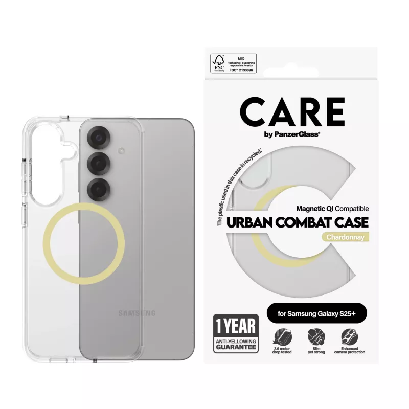 PanzerGlass CARE™ by ® Urban Combat Case Transparent w. Chardonnay Qi Compatible Samsung Galaxy S25+
