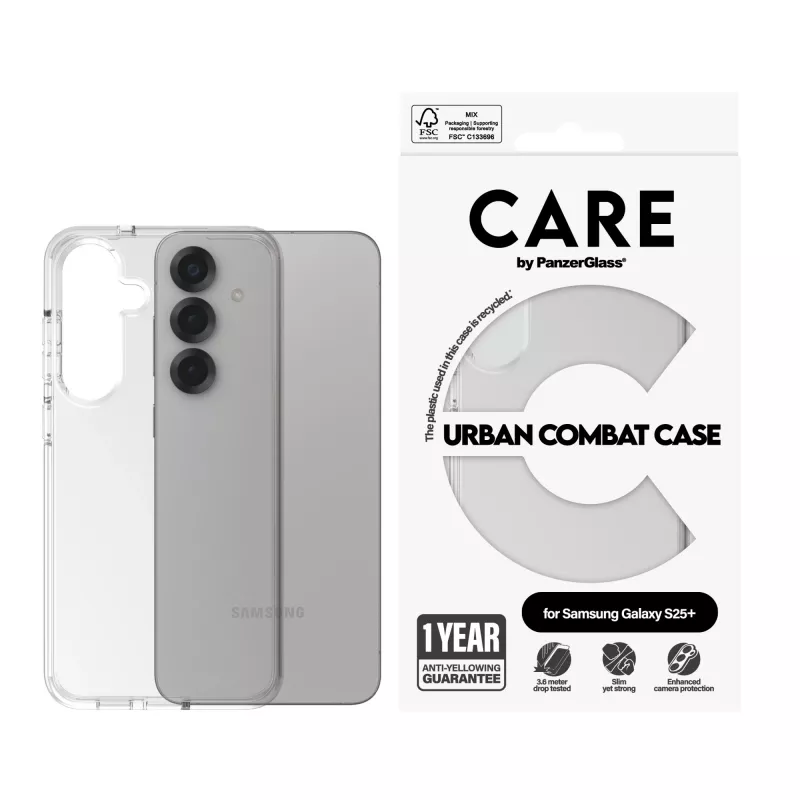 PanzerGlass CARE™ by ® Urban Combat dėklas Samsung Galaxy S25+ permatomas