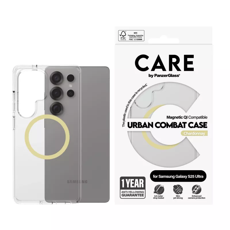 PanzerGlass CARE™ by ® Urban Combat Dėklas Skaidrus su Chardonnay, Qi suderinamas, Samsung Galaxy S25 Ultra
