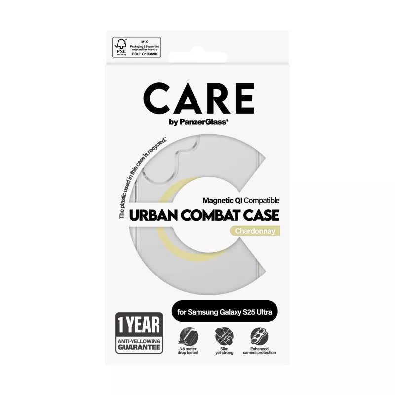 PanzerGlass CARE™ by ® Urban Combat Dėklas Skaidrus su Chardonnay, Qi suderinamas, Samsung Galaxy S25 Ultra