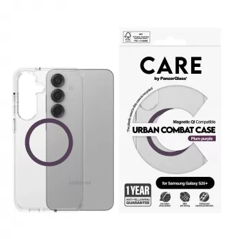 PanzerGlass CARE™ by ® Urban Combat Case Skaidrus su Slyvų Purpurine Spalva Qi Suderinamas Samsung Galaxy S25+