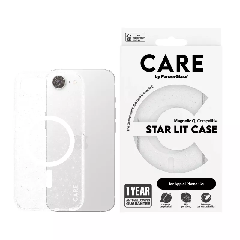 PanzerGlass CARE by ® Flagship Case Urban Combat Star Lit White Qi suderinamas iPhone 16e