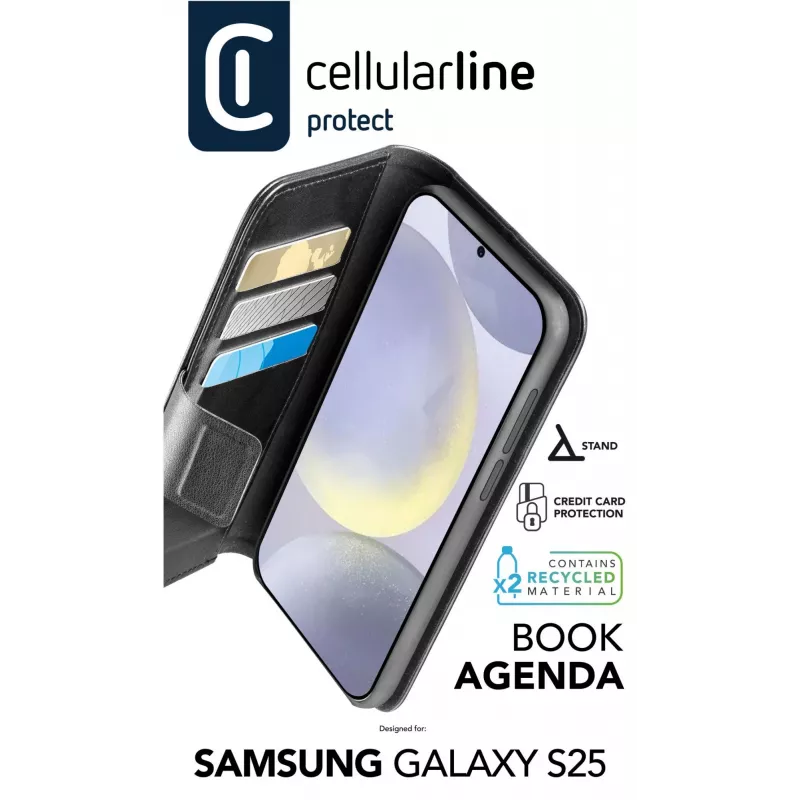 Dėklas Folio Cellularline Galaxy S25 16,1 cm Juodas 3 Kortelių Kišenės