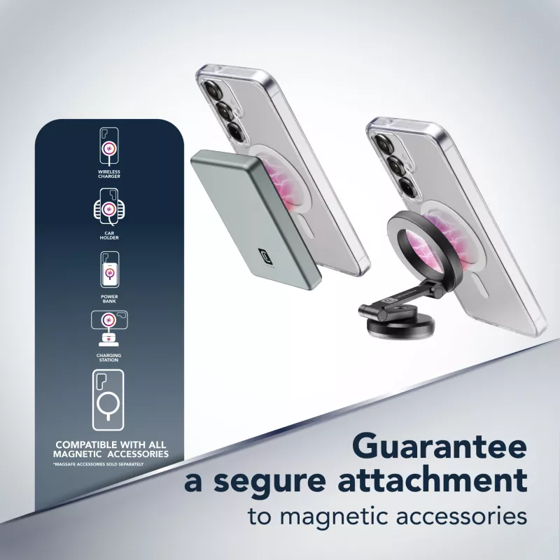 Cellularline Gloss Mag - Magnetinis dėklas Samsung Galaxy S25, skirtas įkrovimui ir tvirtinimui prie MagSafe įkroviklio