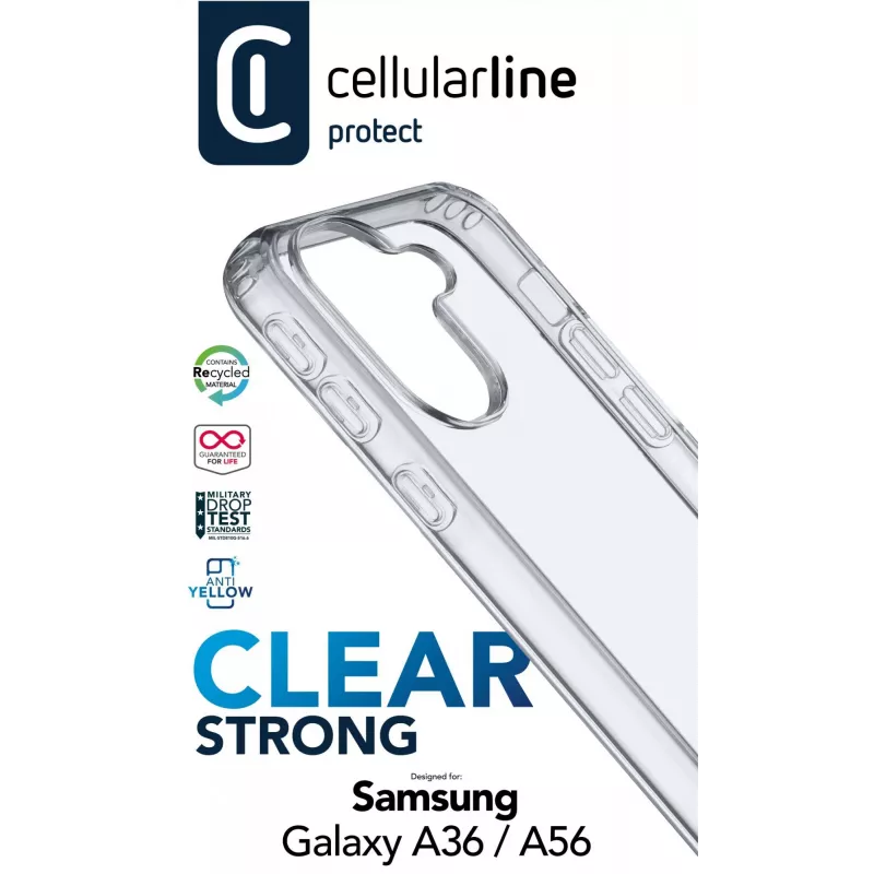 Cellularline Clear Protect - kietas dėklas su guminiais kraštais, Samsung Galaxy A36/A56