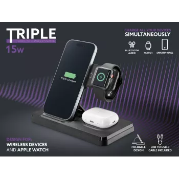 Tech Pop belaidė įkrovimo stotelė išmaniesiems laikrodžiams ir telefonams juoda