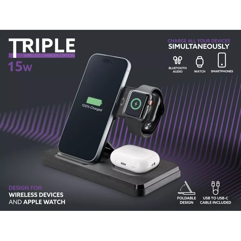 Tech Pop belaidė įkrovimo stotelė išmaniesiems laikrodžiams ir telefonams juoda