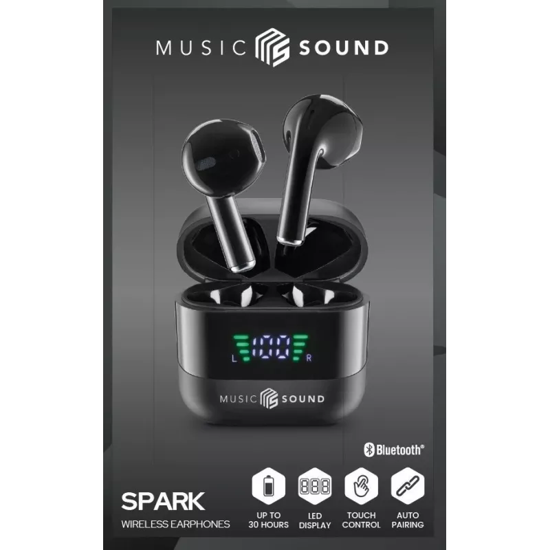 Ausinės Music Sound SPARK TWS su LED ekranu