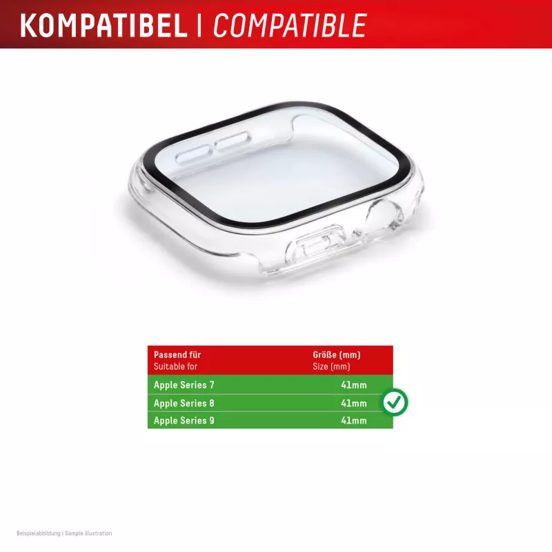 Displex 10H grūdintas stiklas Apple Watch 9/8/7 (41 mm), viso korpuso dėklas, IP68, užsegamas, permatomas