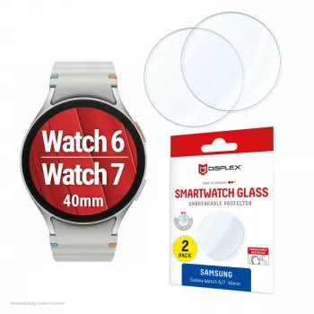 Displex 9H grūdintas stiklas Galaxy Watch 7/6 (40 mm), 2 vnt., itin plonas, be rėmelio, apsauga nuo pirštų atspaudų, pagaminta Vokietijoje