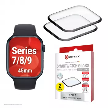 Displex Unbreakable Full Cover Smart Glass Apple Watch 45 mm (Series 9/8/7) 2 vnt. itin plonas nuo krašto iki krašto