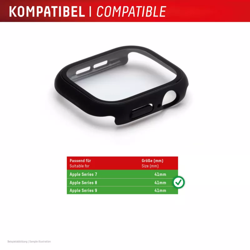 PanzerGlass Displex 10H grūdinto stiklo viso korpuso dėklas Apple Watch 41mm (Series 9/8/7), IP68, užsegamas, juodas matinis