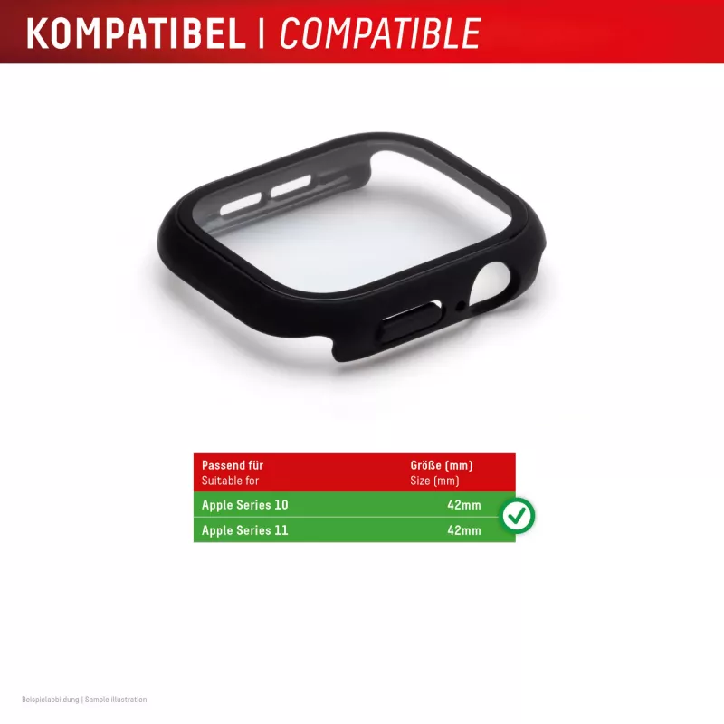 Displex 10H Grūdintas stiklas, skirtas Apple Watch 11/10 (42 mm), pilnas korpuso dangtelis, IP68, užsegamas, juodas matinis
