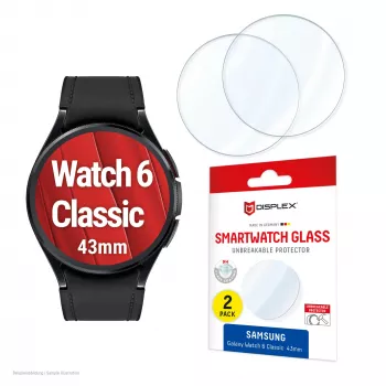 Displex 9H stiklo apsauga Galaxy Watch 6 Classic (43 mm), 2 vnt., itin plona, berėmė, apsauganti nuo pirštų atspaudų, pagaminta Vokietijoje