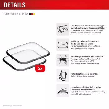 Displex Unbreakable Full Cover Smart Glass apsauginis stikliukas Apple Watch Ultra 3/Ultra 2/Ultra (49 mm), 2 vnt., nuo krašto iki krašto, permatomas