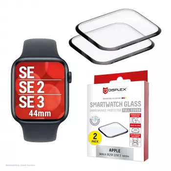 Displex Unbreakable Full Cover Smart Glass Apple Watch SE3/SE2/SE (44mm), 2 vnt., itin plonas, nuo krašto iki krašto, Eco Mount