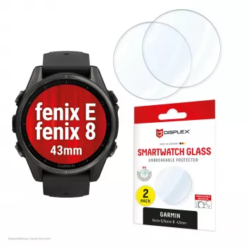 Apsauginis stiklas GK PROTECTION Displex 9H Glass, skirtas Garmin fenix E / fenix 8 43 mm (2 vnt., itin plonas, be rėmelio, apsauga nuo pirštų atspaudų)