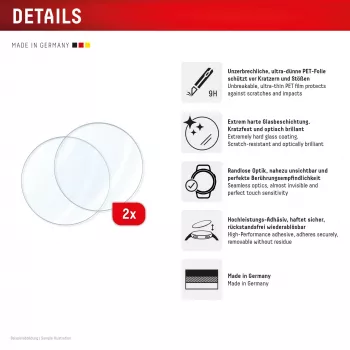 Apsauginis stiklas GK PROTECTION Displex 9H Glass, skirtas Garmin fenix E / fenix 8 43 mm (2 vnt., itin plonas, be rėmelio, apsauga nuo pirštų atspaudų)
