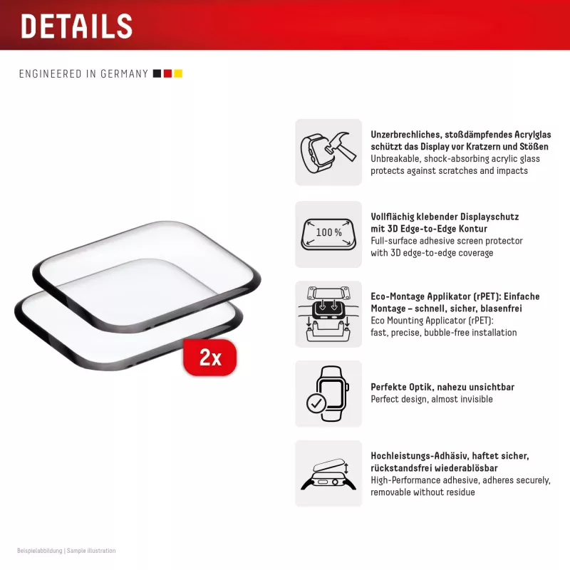 Displex Unbreakable Full Cover Smart Glass apsauginis stiklas Apple Watch 11/10 (42 mm), 2 vnt., itin plonas, nuo krašto iki krašto, Eco Mount