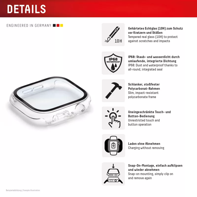 PanzerGlass Displex 10H Apple Watch Ultra 3 / Ultra 2 / Ultra (49 mm) — pilno korpuso, IP68, užspaudžiamas, permatomas