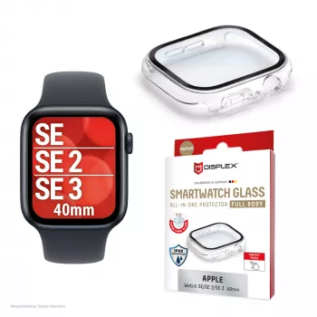 Displex 10H Grūdintas stiklas Apple Watch SE3/SE2/SE (40mm), viso korpuso dėklas, IP68, užsegamas, permatomas