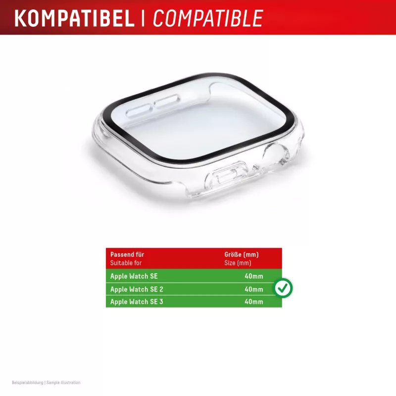 Displex 10H Grūdintas stiklas Apple Watch SE3/SE2/SE (40mm), viso korpuso dėklas, IP68, užsegamas, permatomas