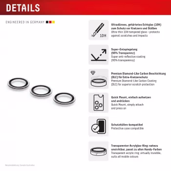 Displex Premium stiklinis objektyvo stiklas, Samsung Galaxy S25+, 10H, Single Rings, DLC, permatomas, Quick Mount