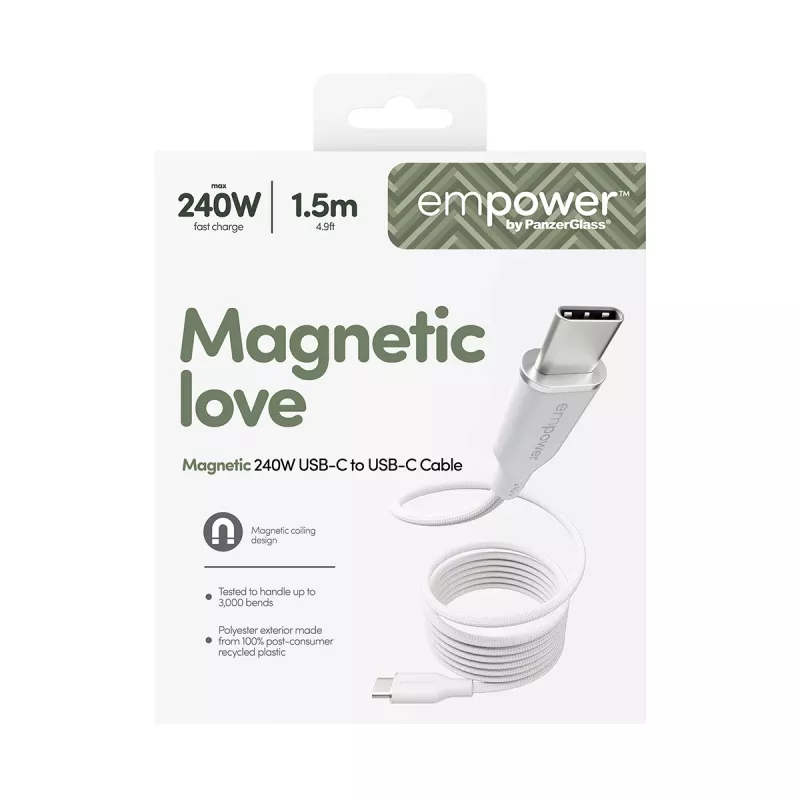 PanzerGlass empower™ by ® Magnetic 240W USB-C į USB-C laidas | USB 2.0 | 1,5 m | Sidabriškai baltas