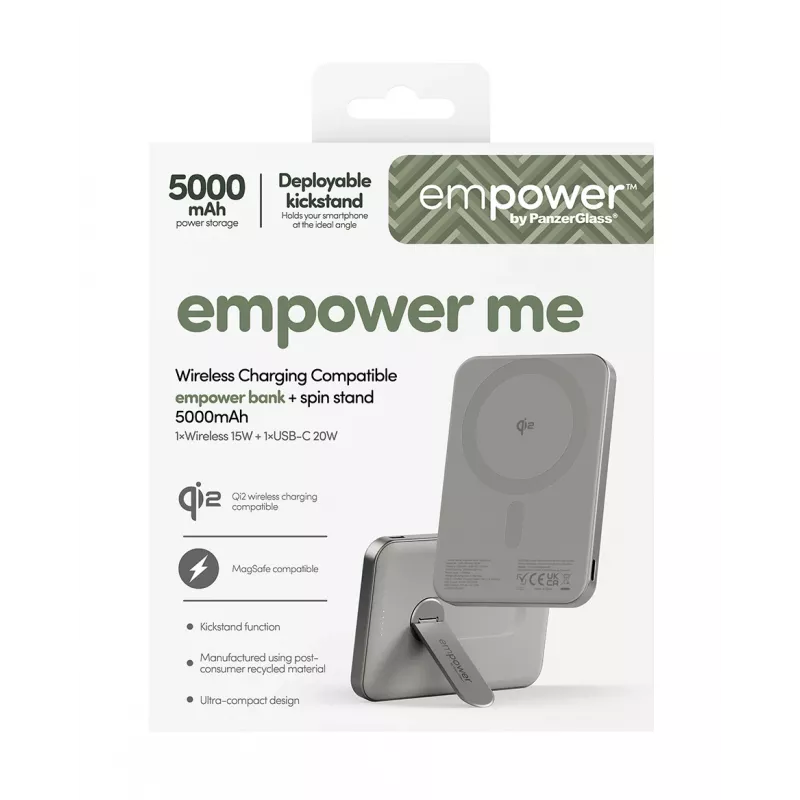 Power Bank PanzerGlass empower by empower Bank su Spin Stand 5000mAh Titanium