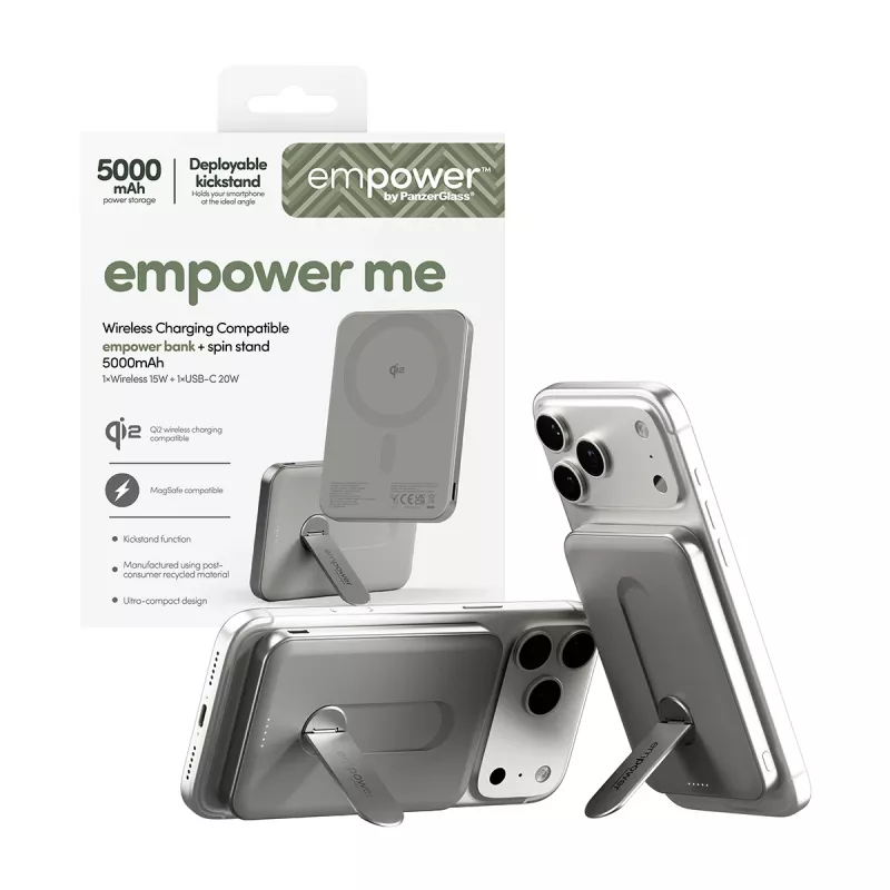 Power Bank PanzerGlass empower by empower Bank su Spin Stand 5000mAh Titanium