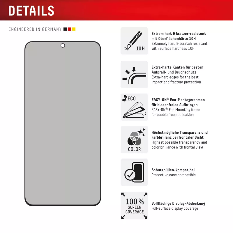 Displex privatumo apsauginis stiklas (10H) Samsung Galaxy S25 FE/S24 FE, su Eco montavimo rėmeliu
