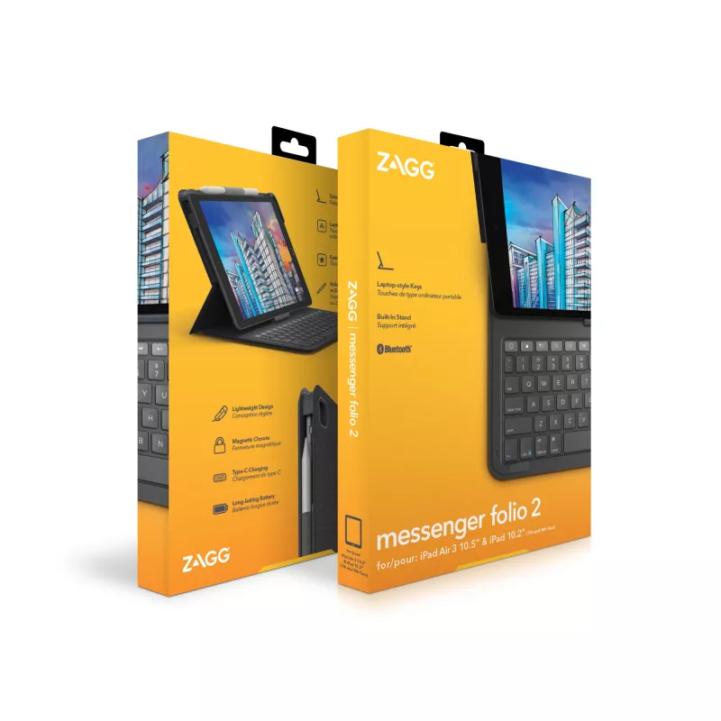 ZAGG Keyboard Messenger Folio 2 Apple iPad 10.2/10.5 anglies spalva, vokiškas išdėstymas