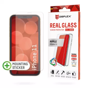 Displex Screen Protector (10H) + Dėklas Apple iPhone 11, Montavimo lipdukas, Grūdintas stiklas, Atsparus įbrėžimams apsauginis stikliukas