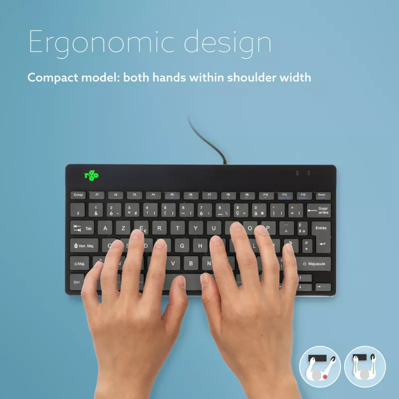 R-Go Tools ergonominė klaviatūra R-Go Compact Break, kompaktiška klaviatūra su pertraukų programine įranga, AZERTY (FR), laidinė, juoda