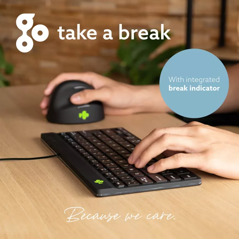 R-Go Tools ergonominė klaviatūra R-Go Compact Break, kompaktiška klaviatūra su pertraukų programine įranga, AZERTY (FR), laidinė, juoda