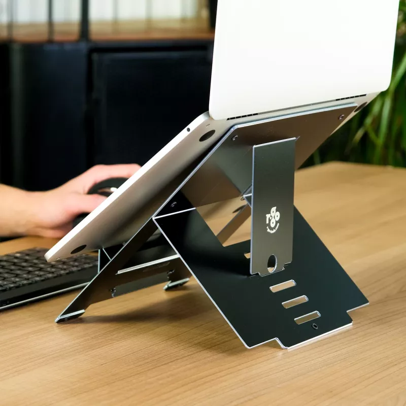 R-Go Tools nešiojamojo kompiuterio stovas R-Go Riser Flexible, reguliuojamas sulankstomas stovas, ergonomiškas, Hylite aliuminis, juodas