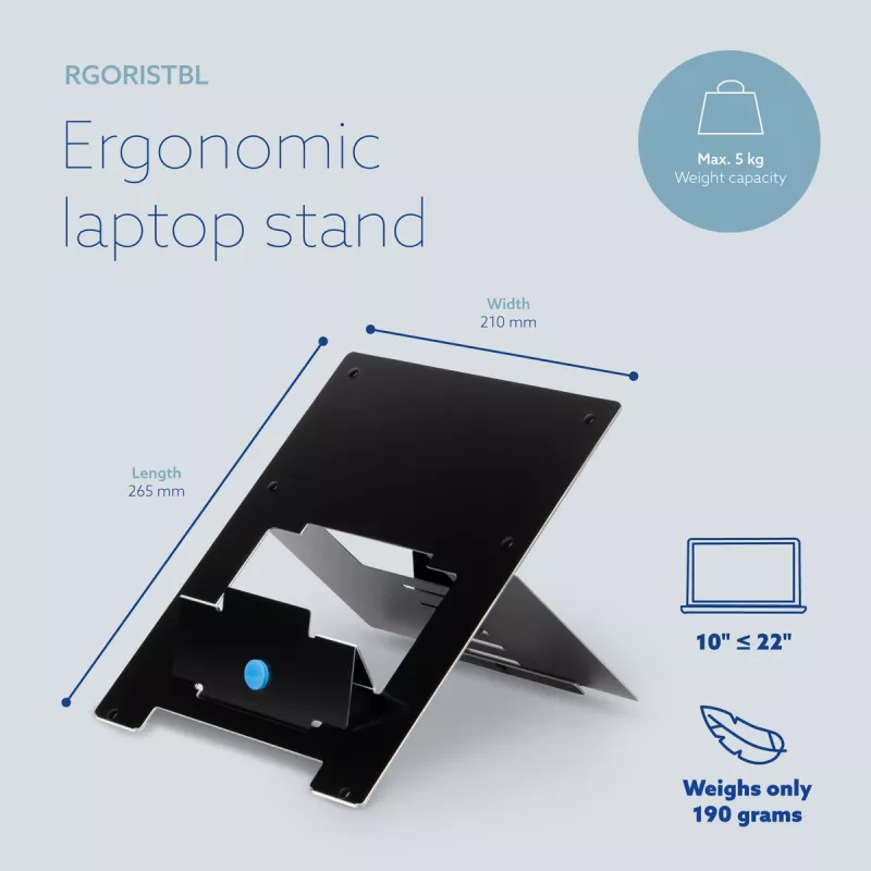 R-Go Tools nešiojamojo kompiuterio stovas R-Go Riser Flexible, reguliuojamas sulankstomas stovas, ergonomiškas, Hylite aliuminis, juodas