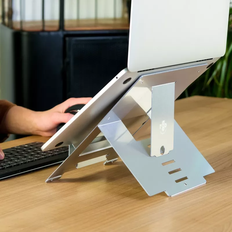 R-Go Tools nešiojamojo kompiuterio stovas R-Go Riser Flexible, reguliuojamas, sulankstomas, ergonomiškas, Hylite aliuminis, sidabrinis