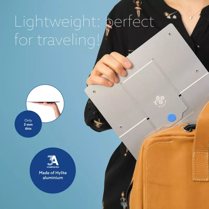 R-Go Tools nešiojamojo kompiuterio stovas R-Go Riser Flexible, reguliuojamas, sulankstomas, ergonomiškas, Hylite aliuminis, sidabrinis