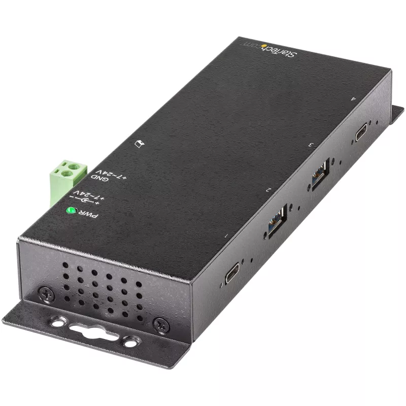 StarTech.com 4 prievadų USB-C šakotuvas 10Gbps – Metalinis pramoninis USB-C šakotuvas – 2x USB-C ir 2x USB-A – ESD apsauga – USB-C arba USB-A pagrindinis – Savaiminio maitinimo montuojamas USB 3.2 Gen 2 Type-C šakotuvas